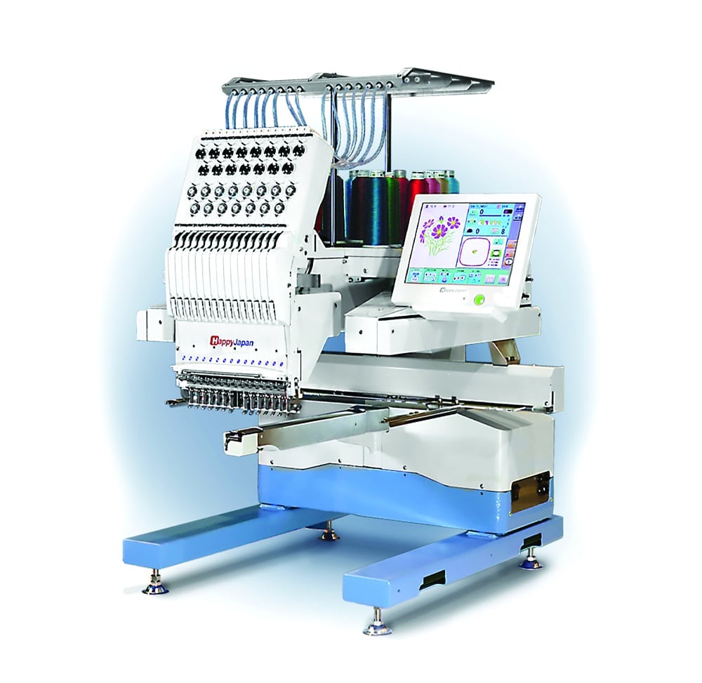 A state-of-the-art color embroidery machine at Printastik in Edina, Minnesota.